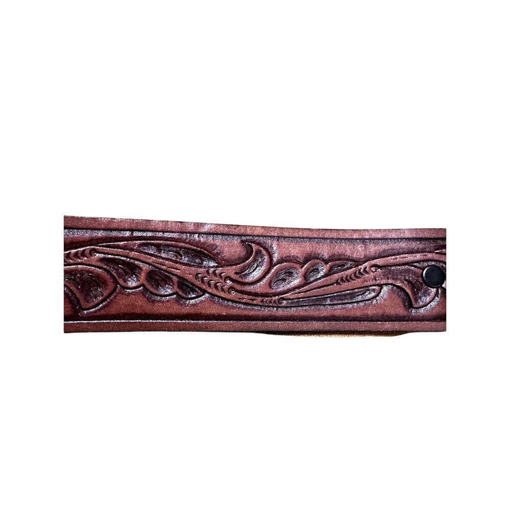 Brown Embossed Leather Belt Women's Size M Made In USA - Picture 3 of 6